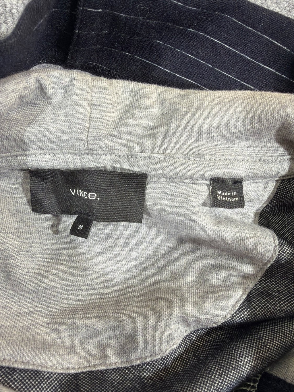 Vince Men's Pinstripe Pullover Hoodie Cotton Wool Blend Navy Blue Gray Size M