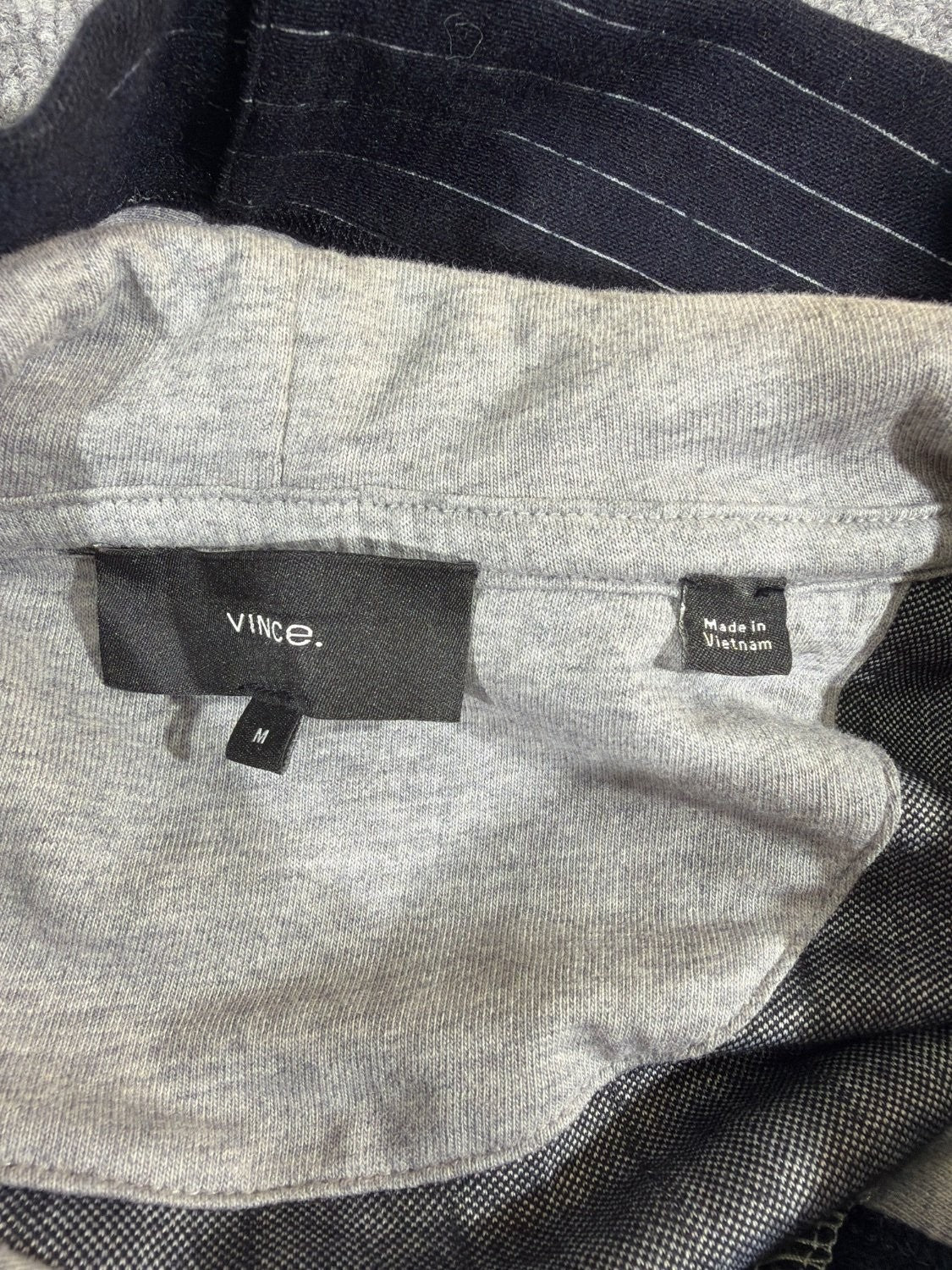 Vince Men's Pinstripe Pullover Hoodie Cotton Wool Blend Navy Blue Gray Size M