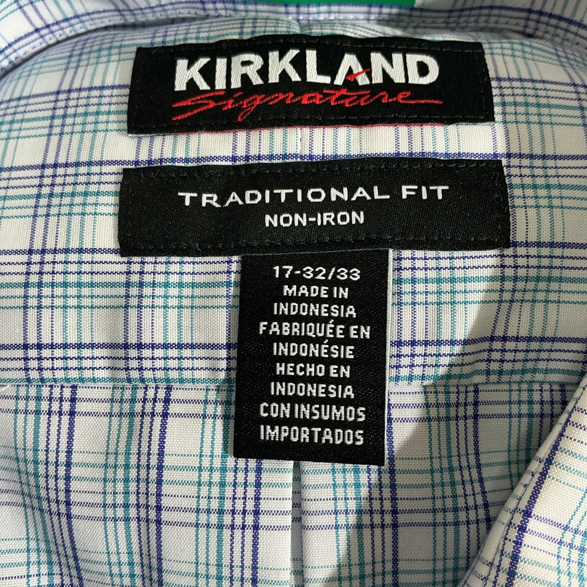 Kirkland Signature Mens Non Iron Blue Plaid Dress Shirt 17x32x33 Fashion Design