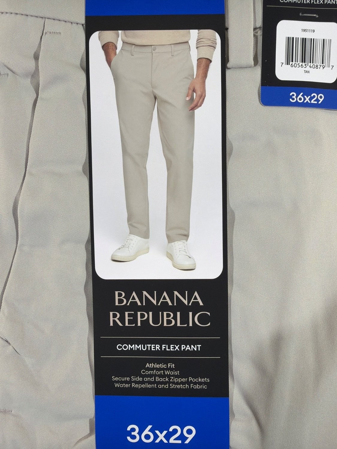 Banana Republic Commuter Flex Pant Men 36x29 Athletic Fit Tan Chino Twill New