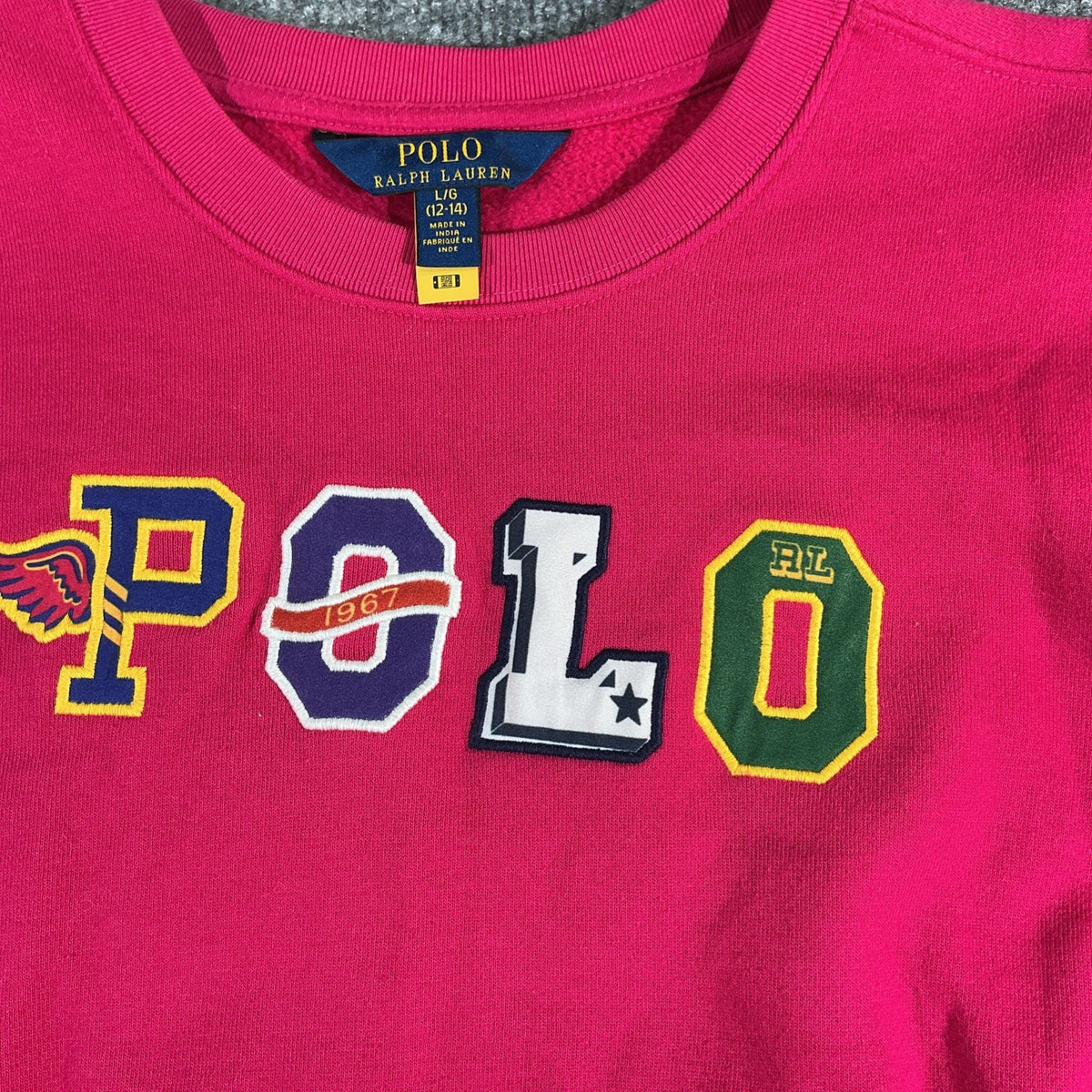 Polo Ralph Lauren Pink Logo Fleece Pullover Sweatshirt Girls Size LG 12-14 Urban