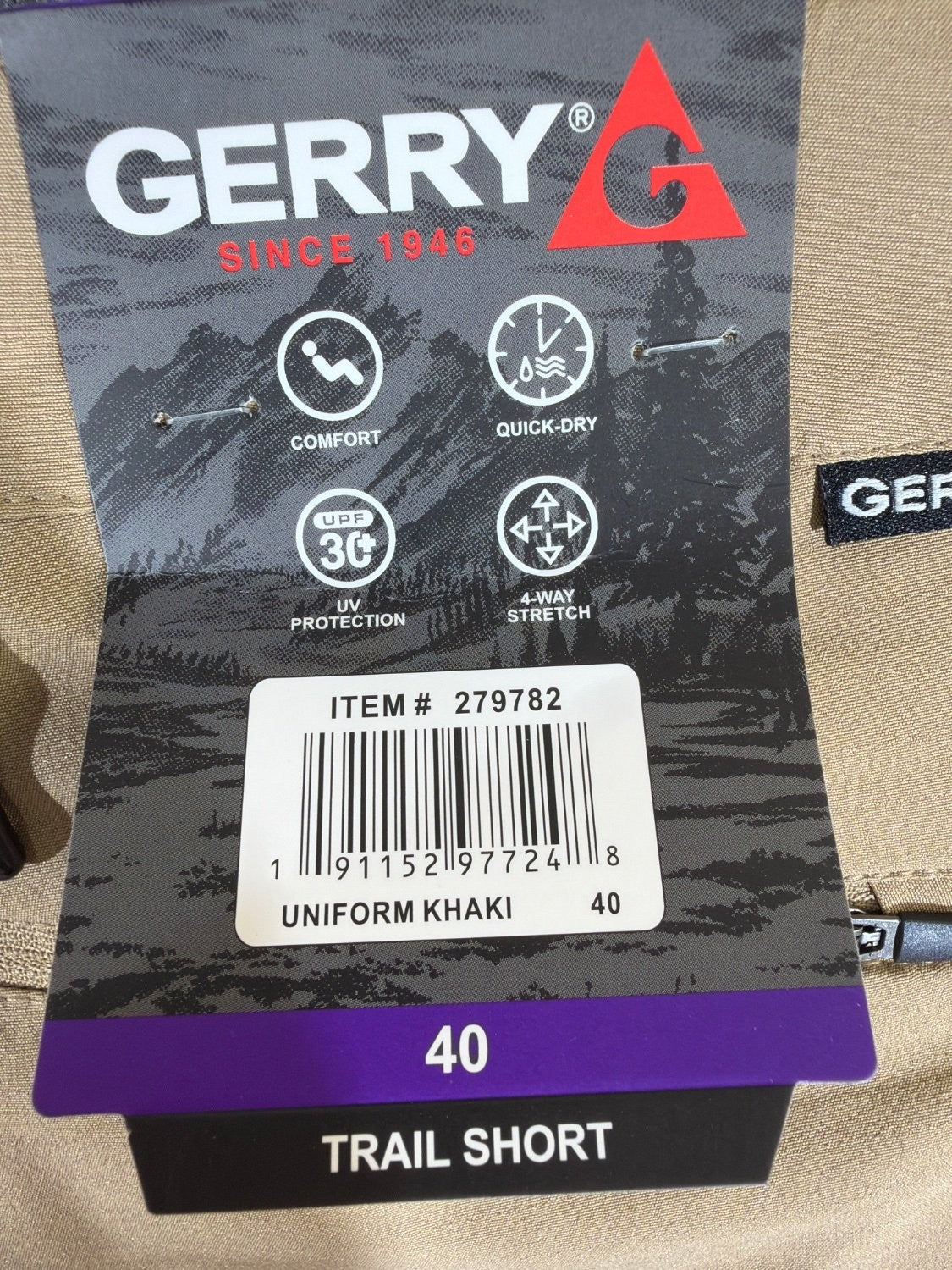 Gerry Men's Trail Short Size 40 Tan Hiking Quick Dry Stretch UPF Pockets 279782