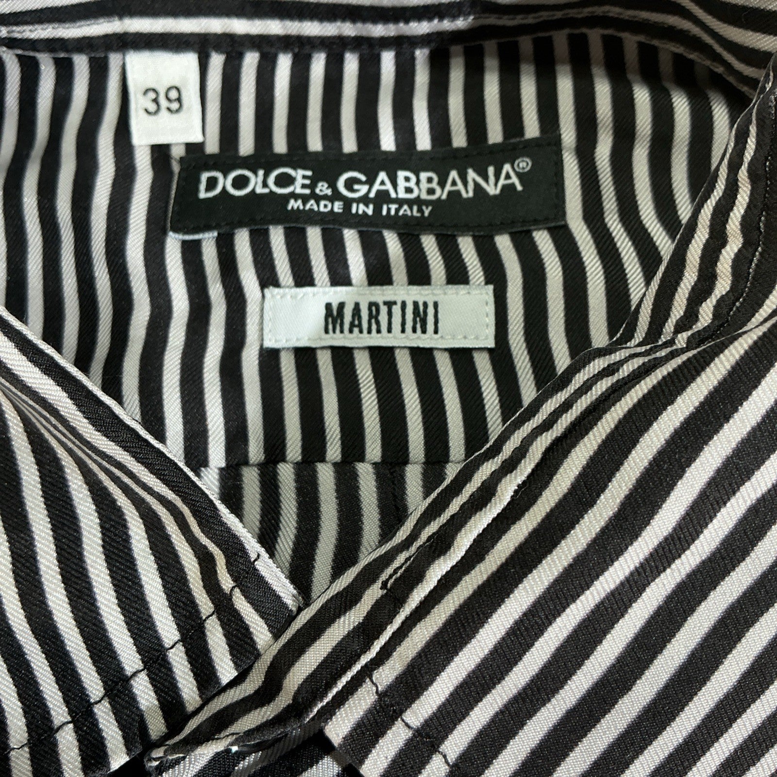 Vintage Dolce Gabbana Black White Striped Men's Long Sleeve Polo Shirt Size 38