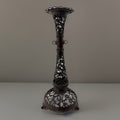 Vintage Victorian Cast Metal Filigree Candle Holder Openwork Bronze Tripod Base