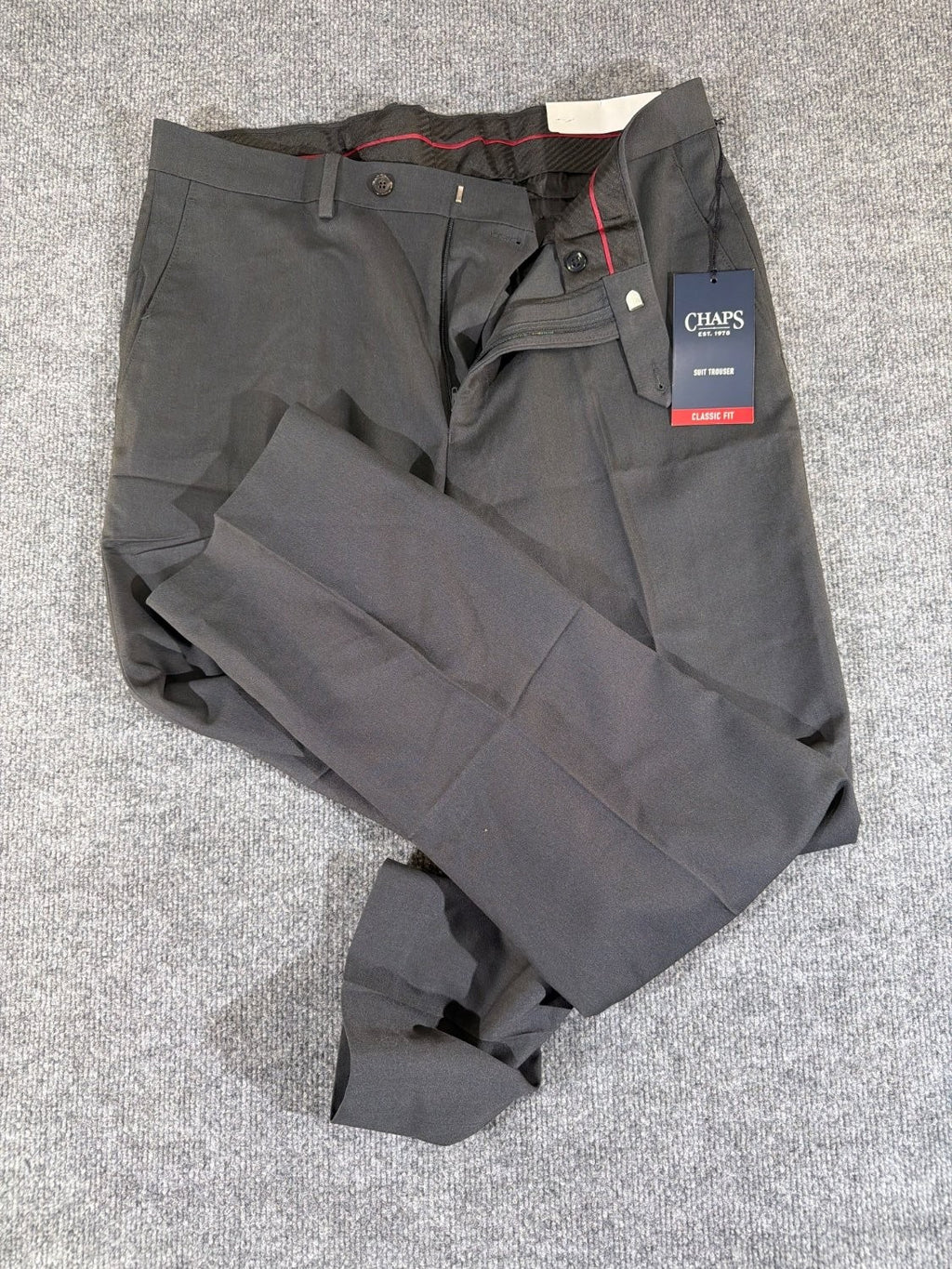 Vintage Chaps Men's Classic Fit Dress Pants 34x32 Gray Flat Front Stretch