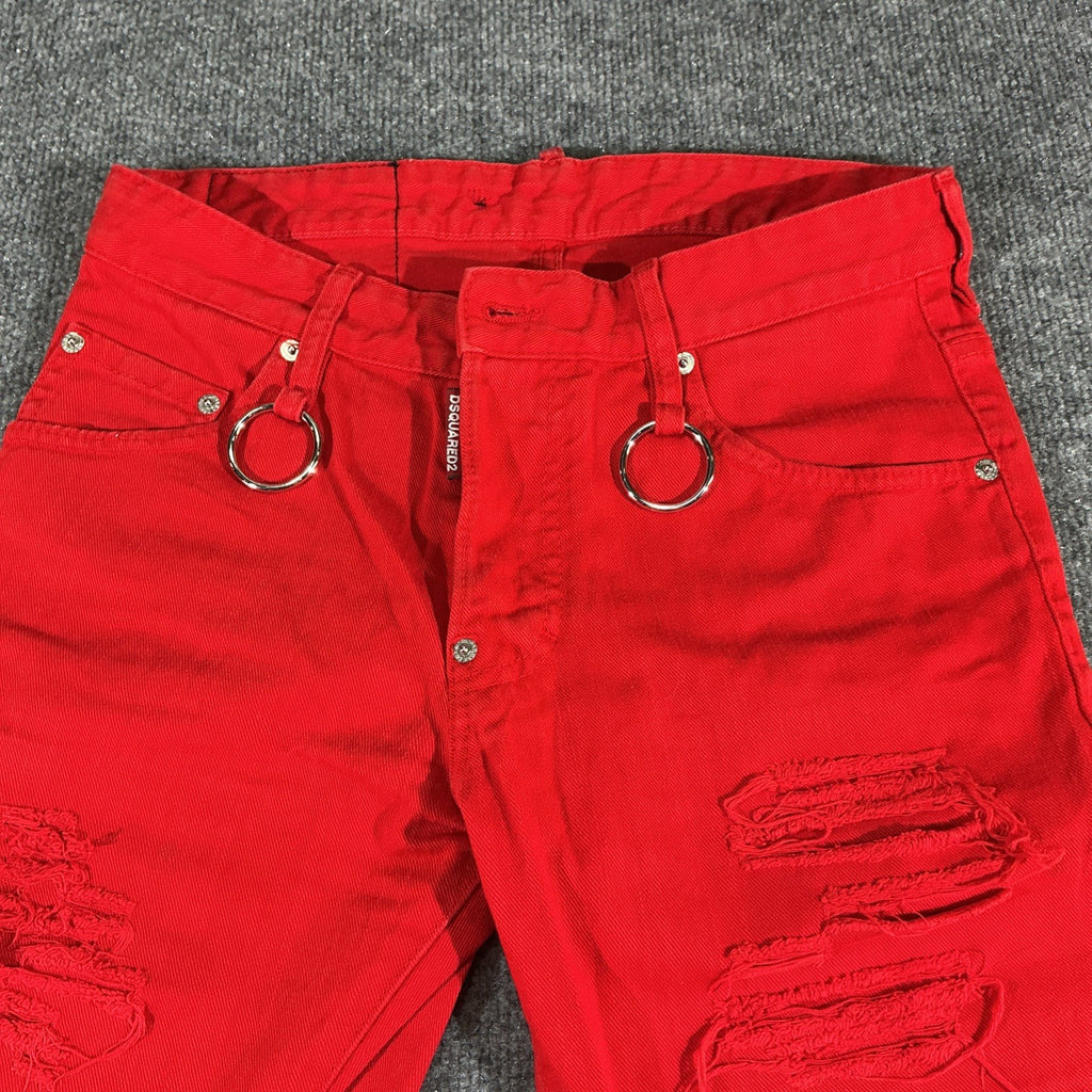 Dsquared2 Jeans Women Red Distressed Punk Muse Flower Metallic Rings Details 44