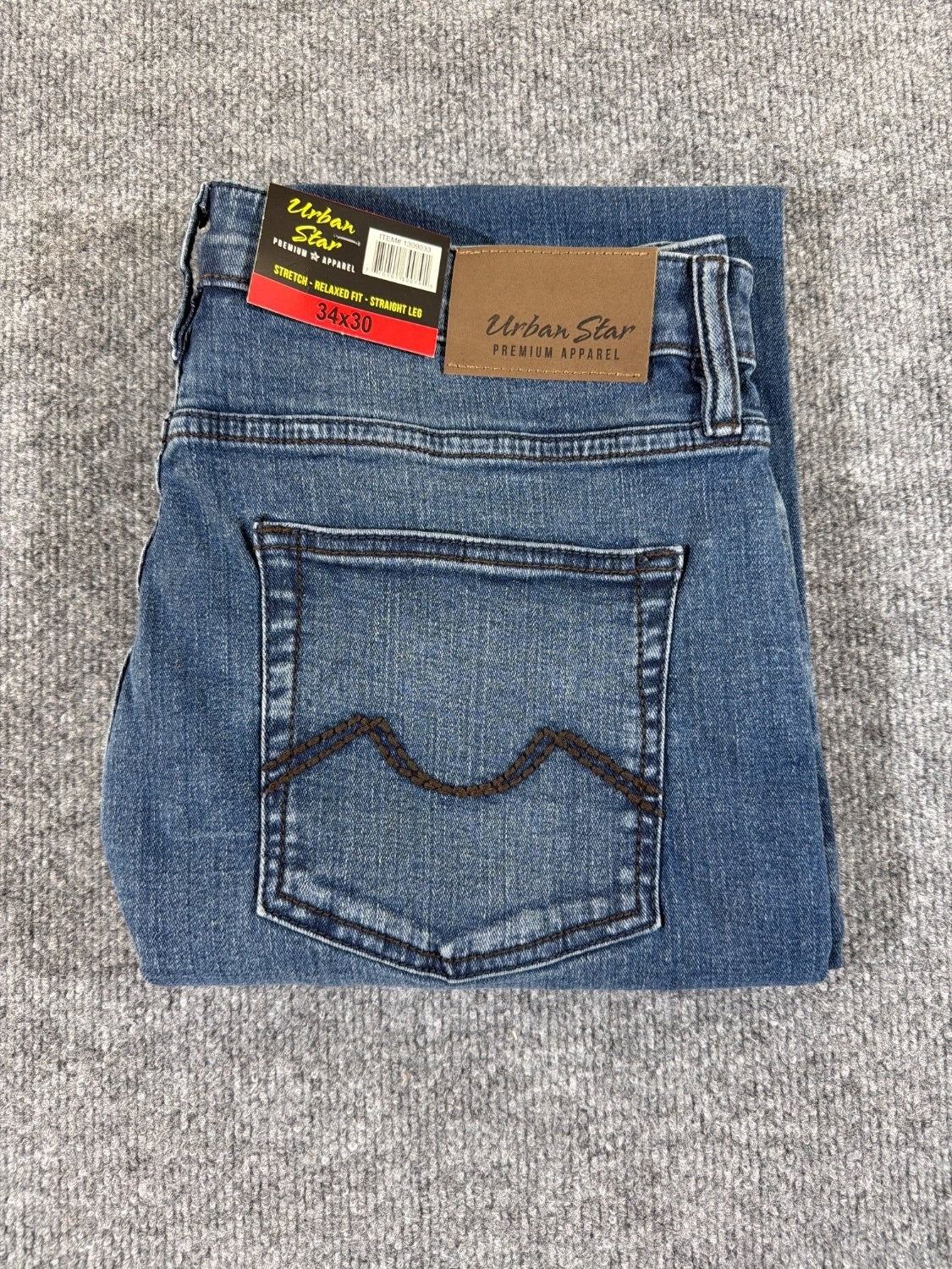 Urban Star Premium Apparel Men's Relaxed Fit Straight Leg Stretch Jeans 34 x 30