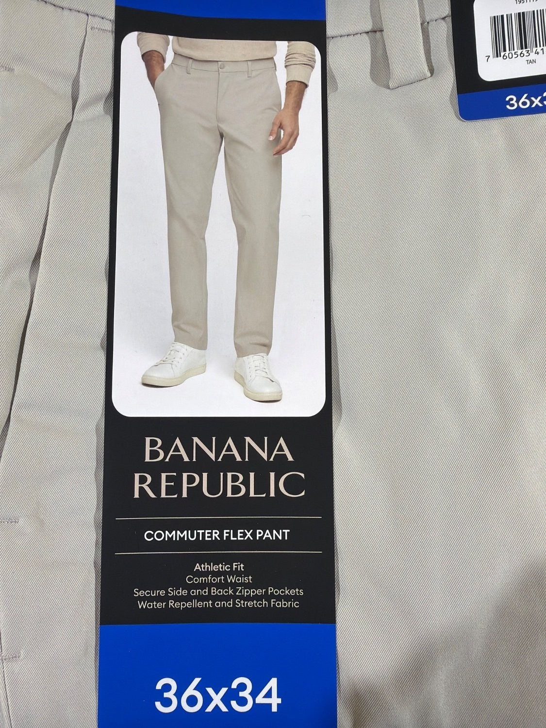 Banana Republic Commuter Flex Pant Men 36x34 Athletic Fit Tan Chino Twill