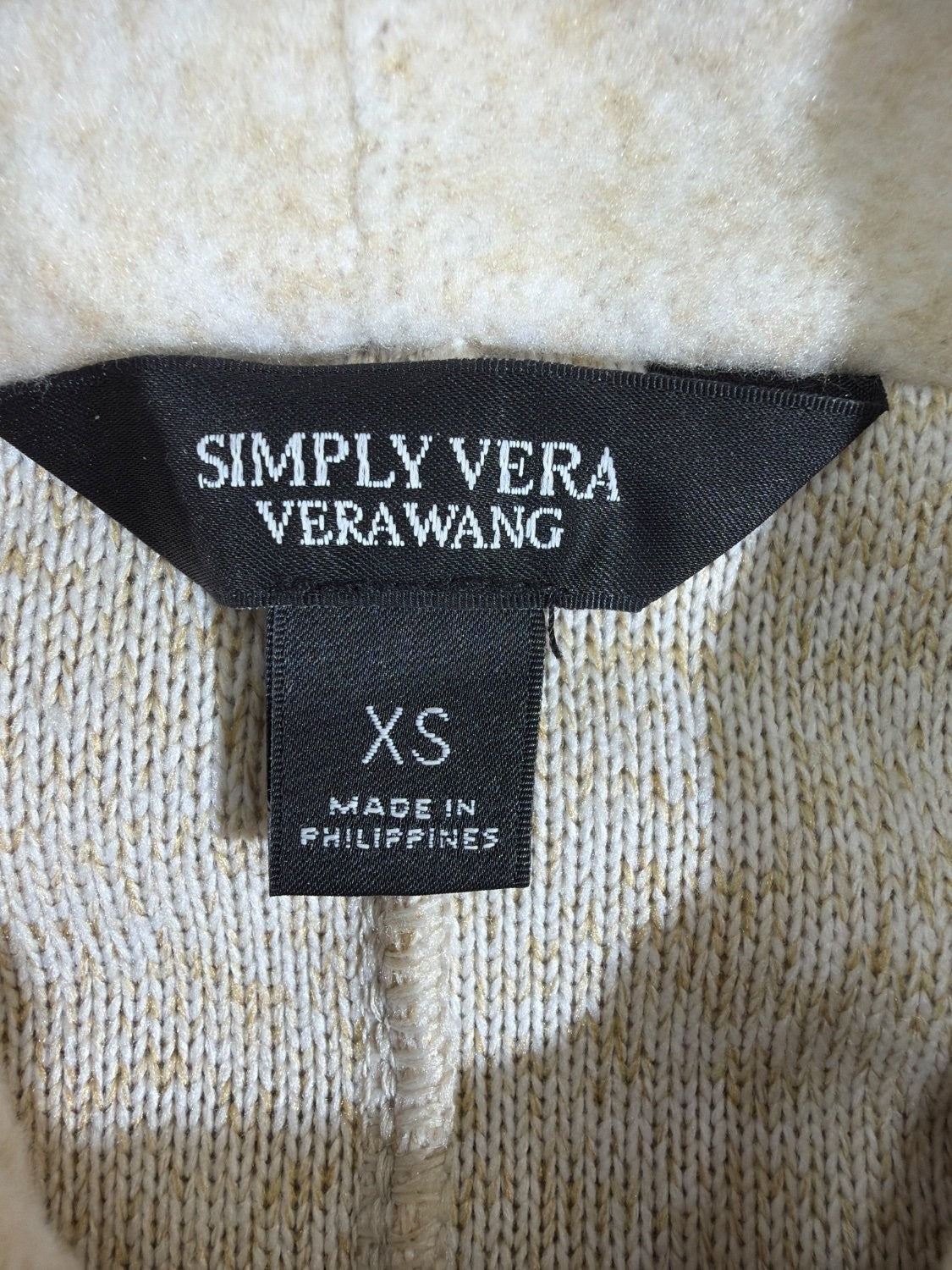 Simply Vera Vera Wang Women's XS Open Front Hooded Cardigan Metallic Gold Cream