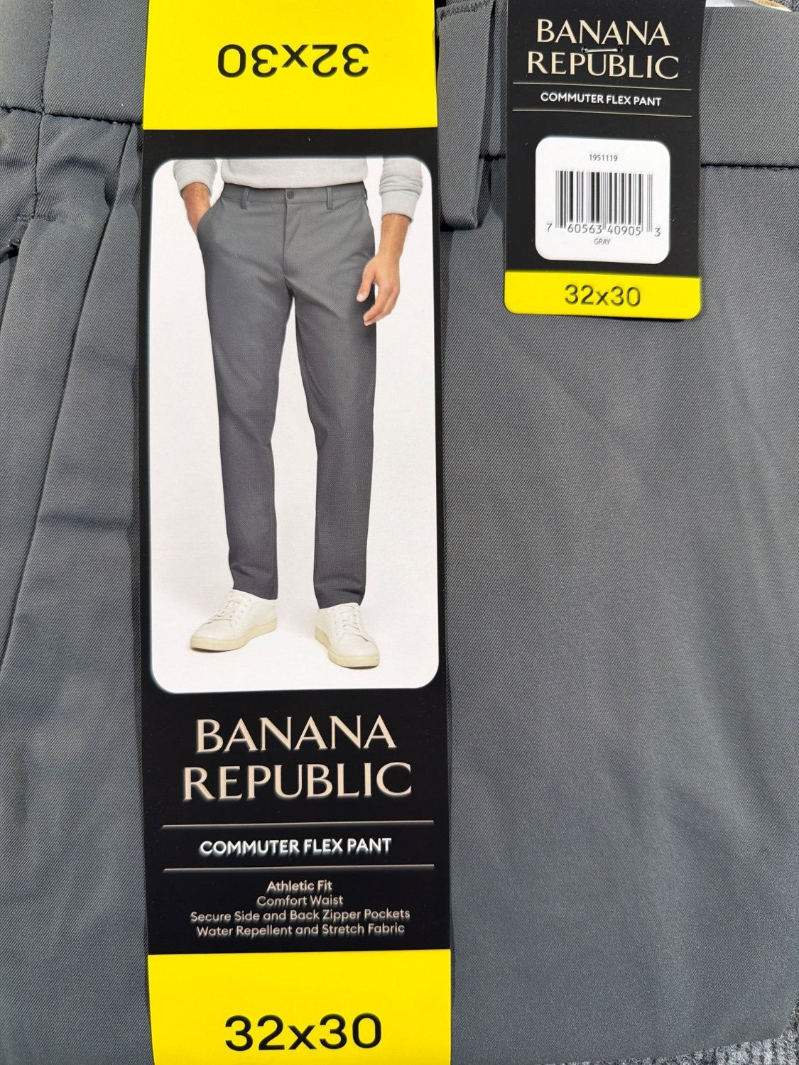 EU 32 Banana Republic Commuter Flex Pant Men 32x30 Gray Athletic Fit Water