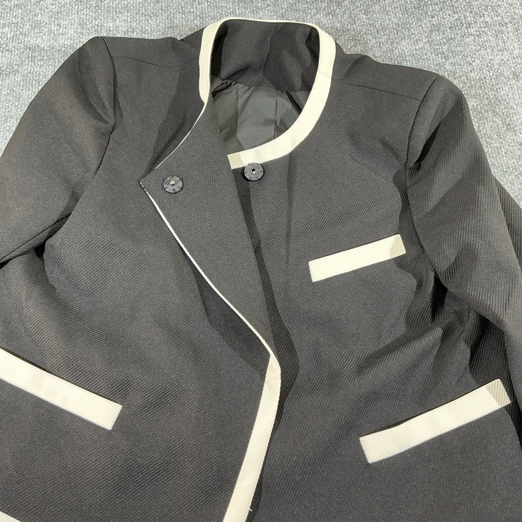 NWT Black Label Evan-Picone Black White Open Front Blazer Jacket Women