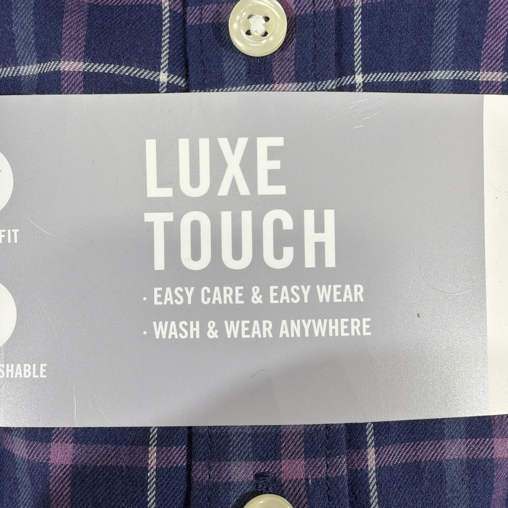 IZOD Mens Luxe Touch Long Sleeve Plaid Button Up Shirt BLUE/PURPLE MEDIUM New
