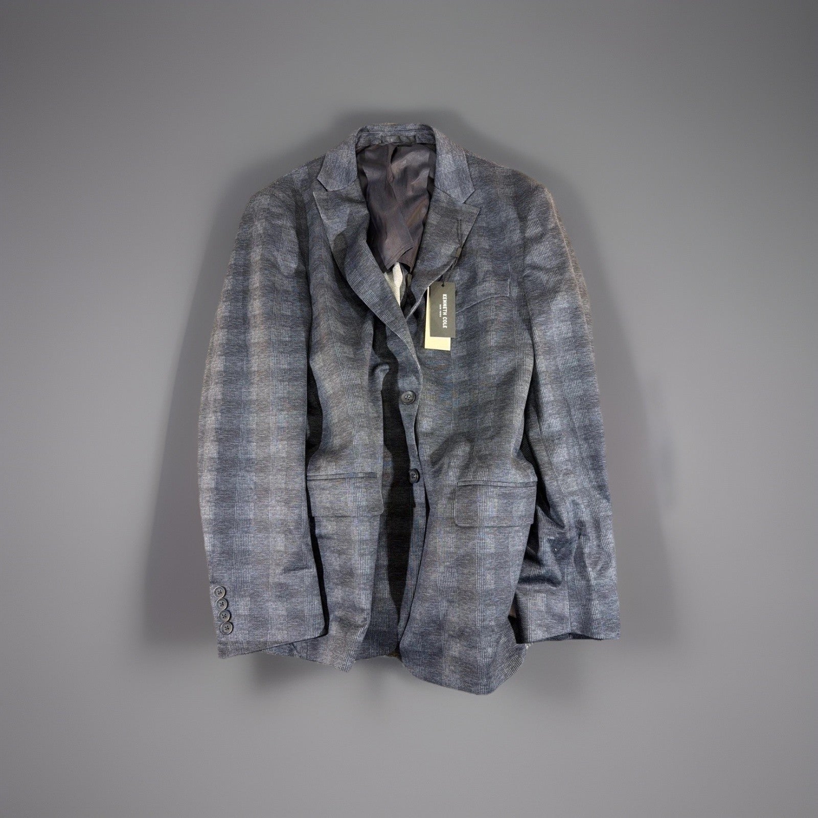 Kenneth Cole New York Men's Plaid Blazer Sport Coat Blue Size L Two Button