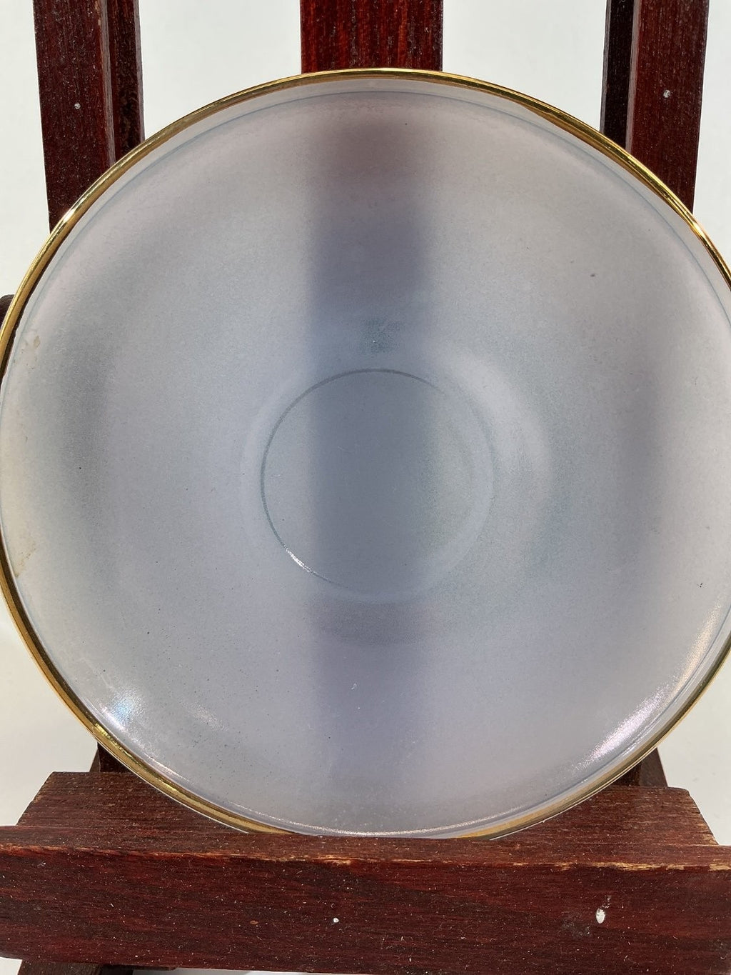 Vintage Arcopal France Light Blue Opal Glass Saucer Gold Rim Mid-Century