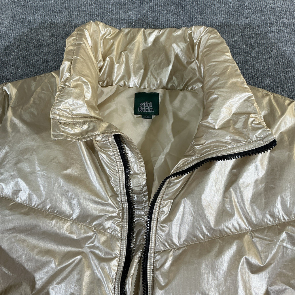 Wild Fable Gold Metallic Shimmer Puffy Jacket Full Zip & Pockets Worn 1 time XXL