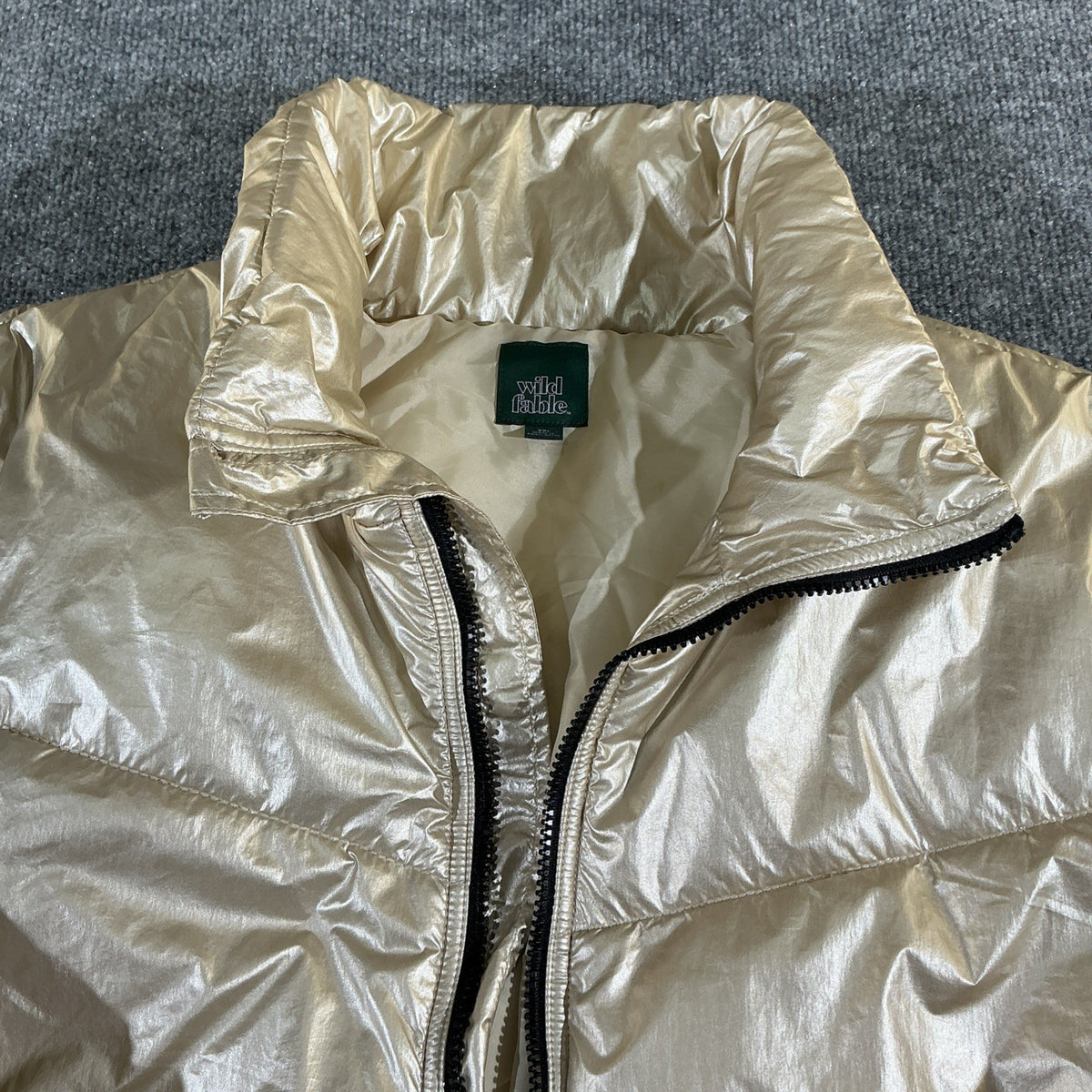 Wild Fable Gold Metallic Shimmer Puffy Jacket Full Zip & Pockets Worn 1 time XXL