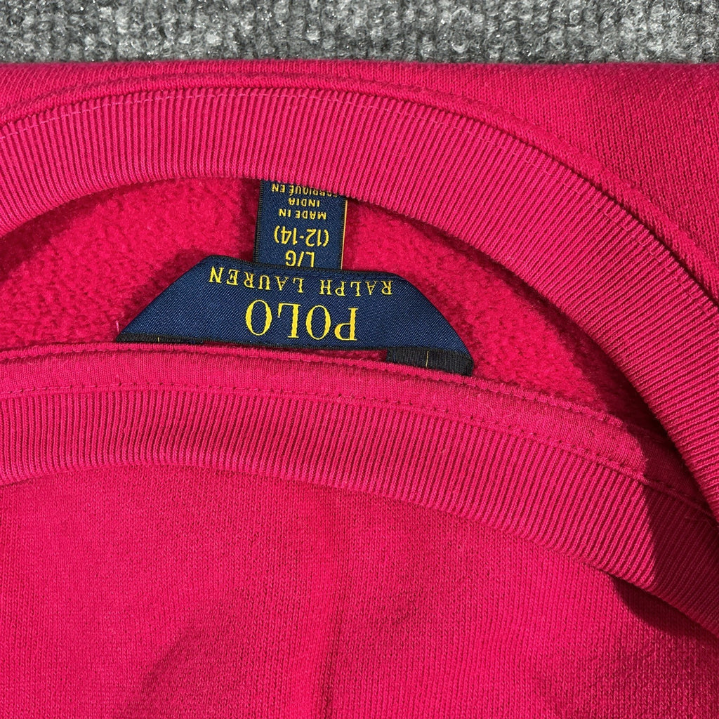 Polo Ralph Lauren Pink Logo Fleece Pullover Sweatshirt Girls Size LG 12-14 Urban