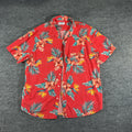 Old Navy Men’s XXL Button-Up Shirt Red Tropical Print Built-In Flex Short Sleeve