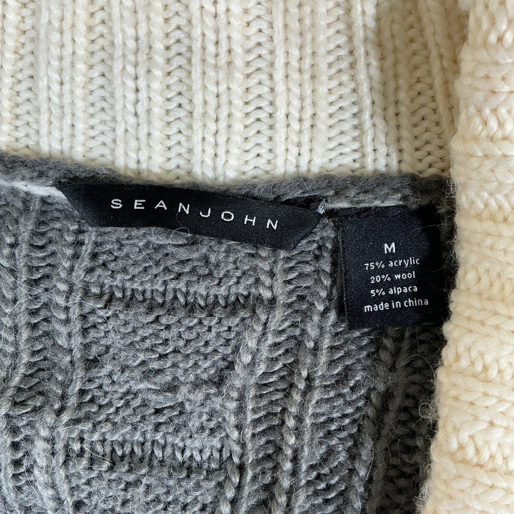 Sean John Mens Cardigan Sweater M Long Sleeve Button Up Academia Preppy Pocket