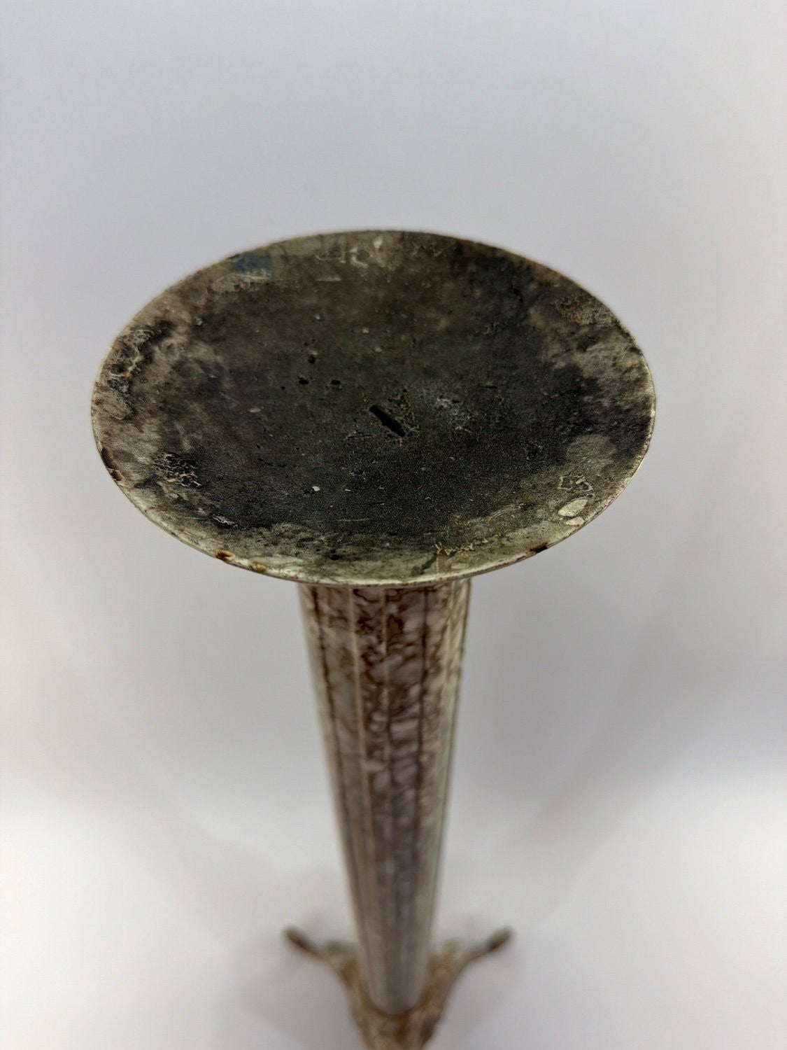 Vintage Neoclassical Pedestal Plant Stand Fluted Marble Column Cast Iron Tripod