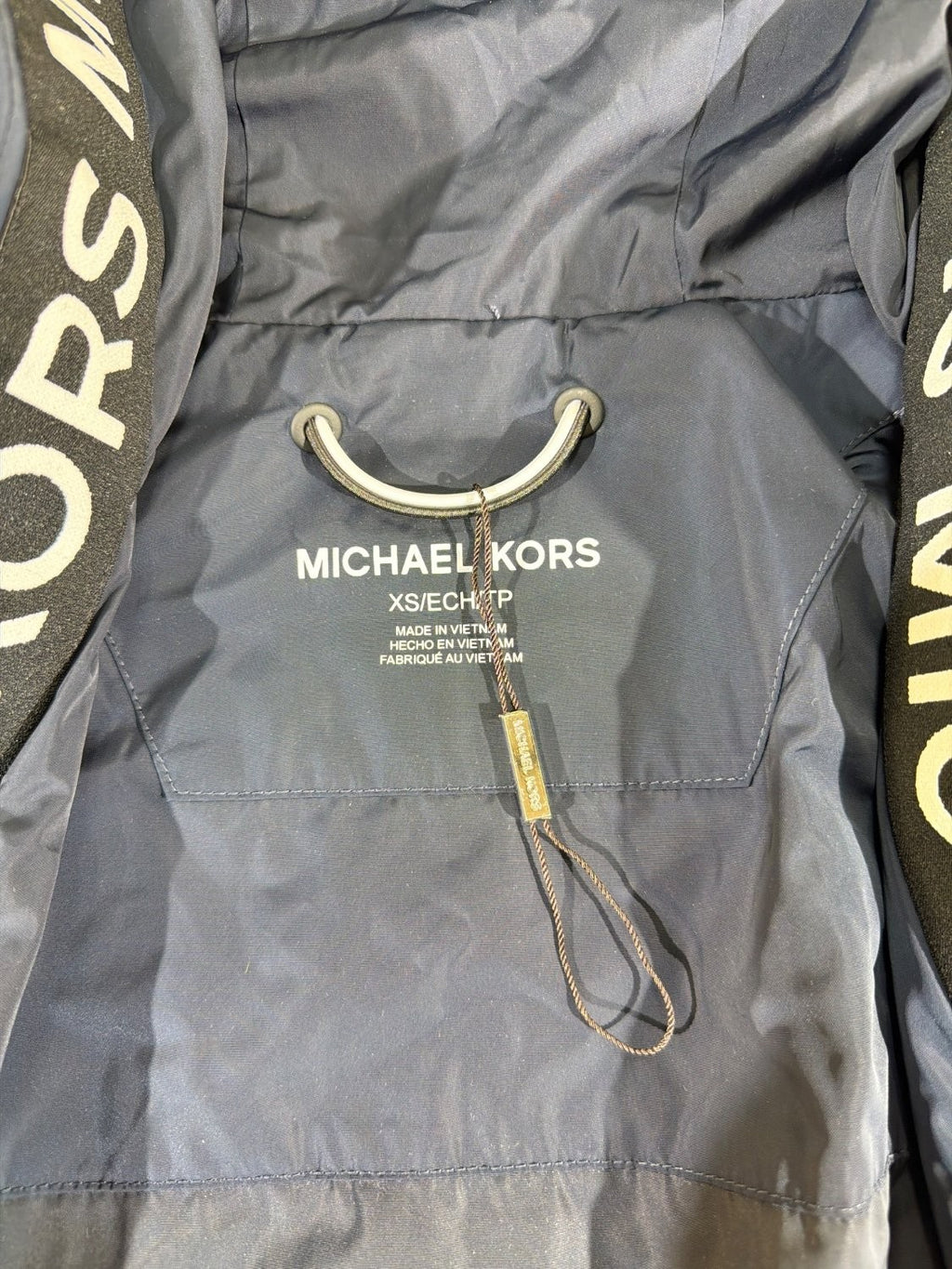 Michael Kors Logo Tape Hooded Windbreaker Jacket Navy Blue Women's Size XS Full