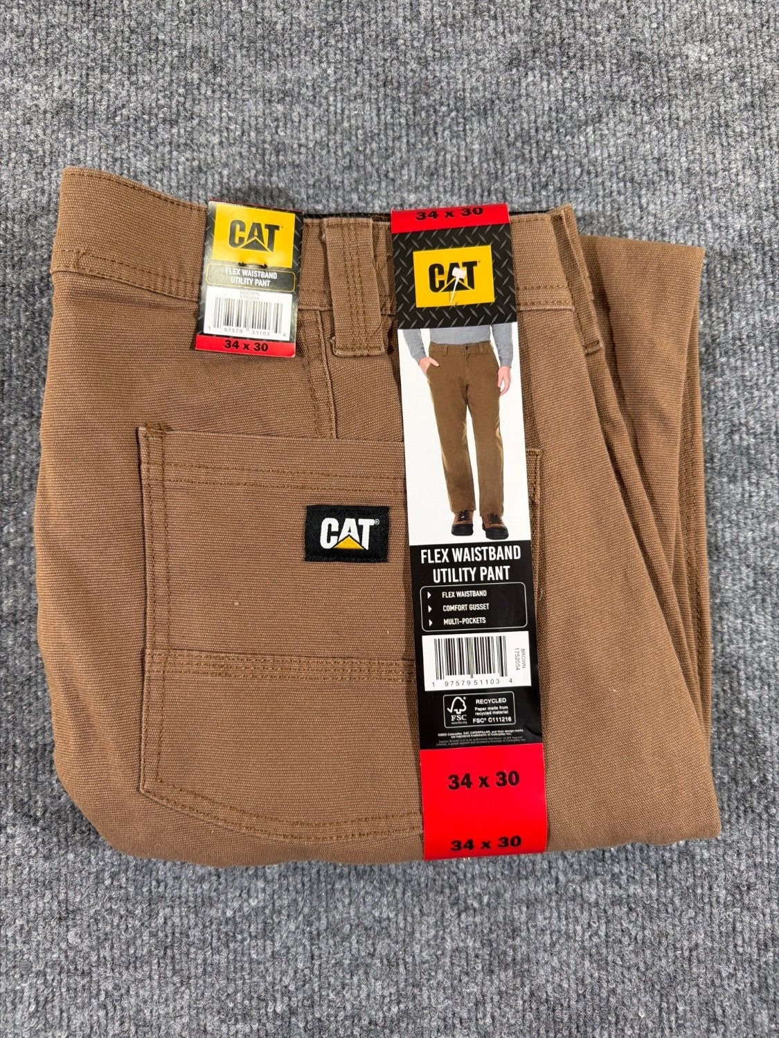 Caterpillar CAT Flex Waistband Utility Work Pants Men 34 x 30 Brown Canvas