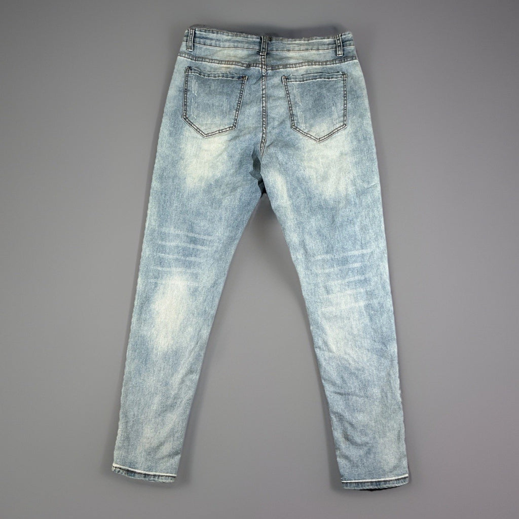 AL-WESAM Patchwork Jeans Mens Size M  Stretchy Light Wash Denim Fashion Designer