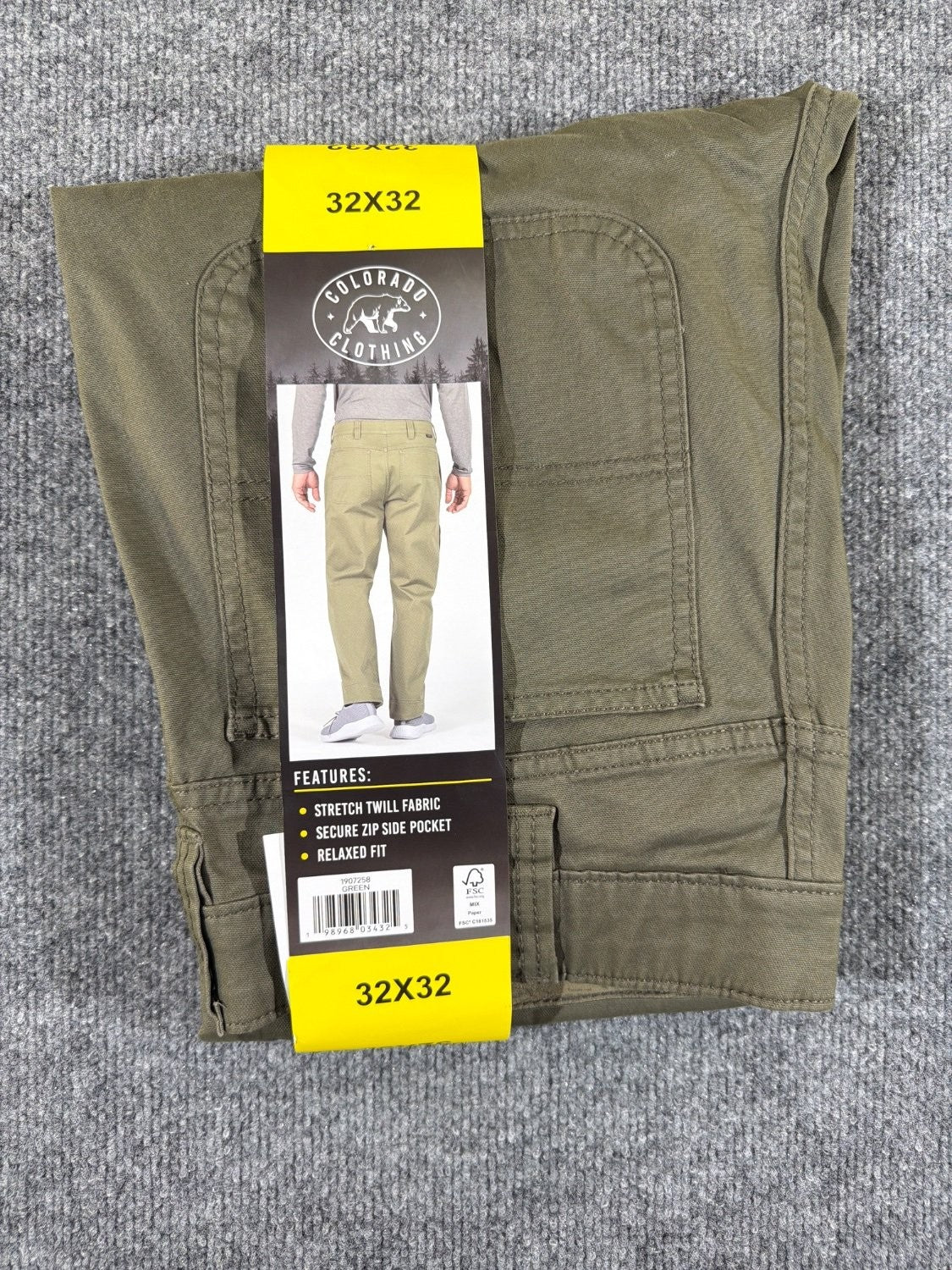 Colorado Clothing Men's Utility Pants 32x32 Relaxed Fit Stretch Twill Olive