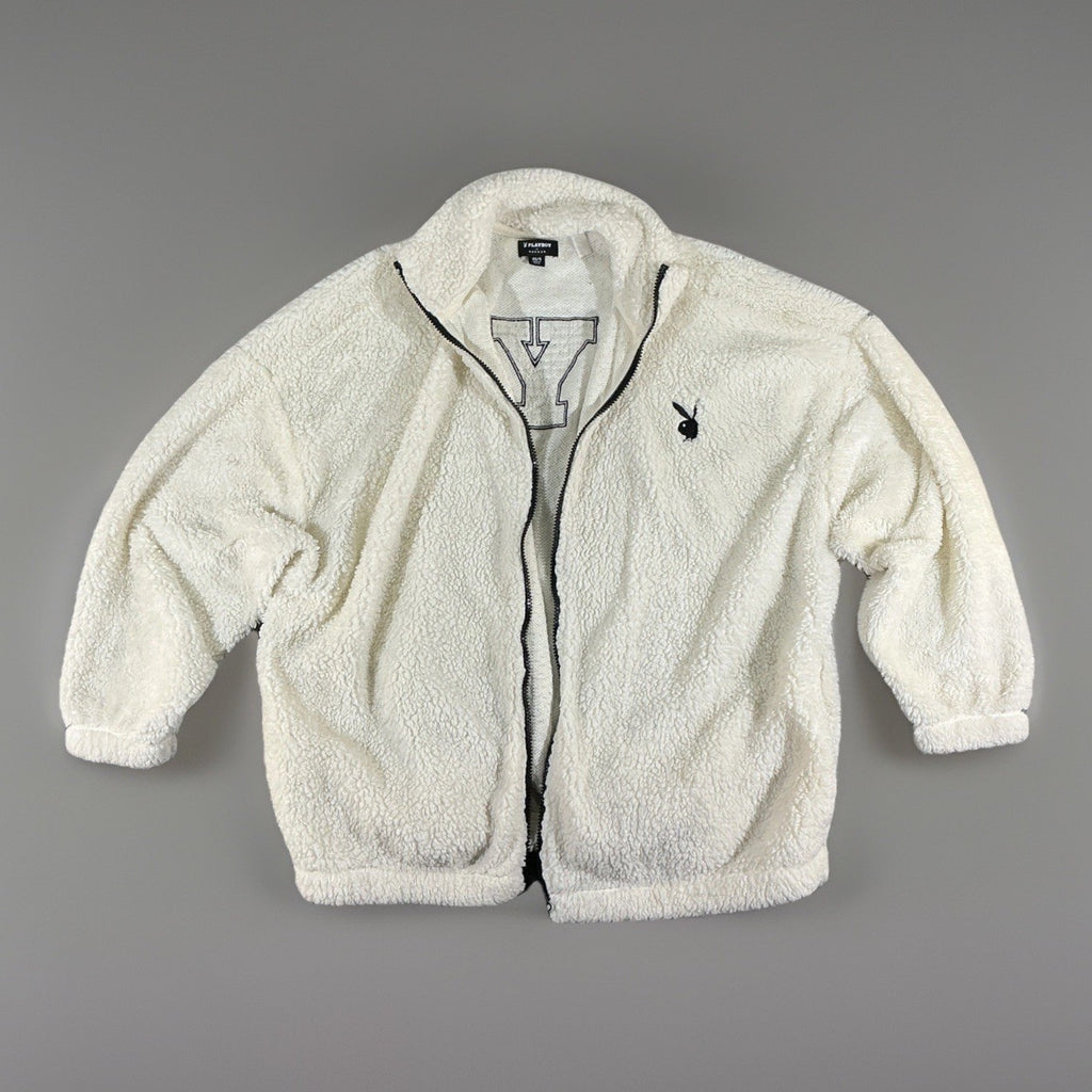 Women's Playboy by PacSun Oversized White/Ivory Sherpa Fleece Jacket Size XS/X