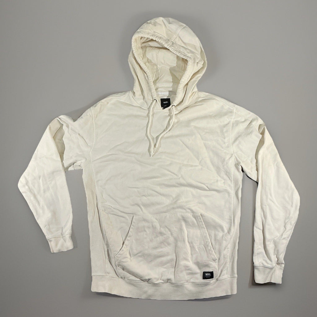 Vans Off The Wall  Thick White Hoodie Sweatshirt Cream White Pullover Snap Med