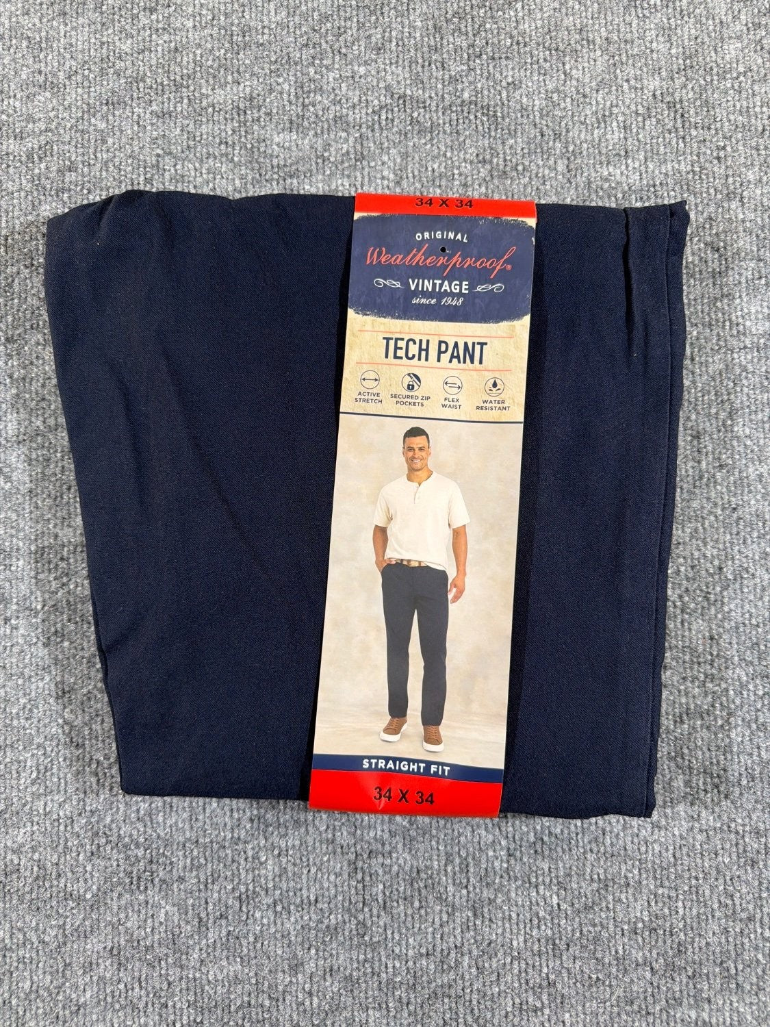 EU 34 Weatherproof Vintage Tech Pant Men 34x34 Straight Fit Active Stretch Navy