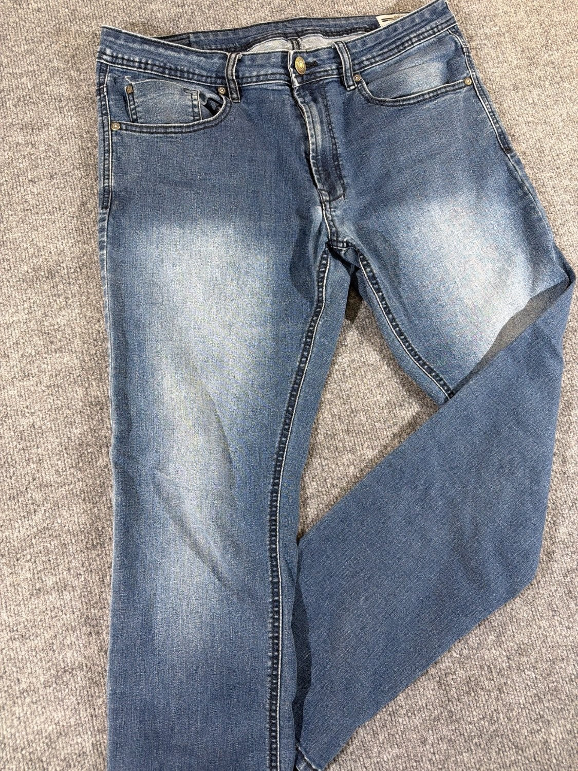 EU 34 Buffalo David Bitton Axel Slim Stretch Jeans Men 34x30 Blue Faded Denim