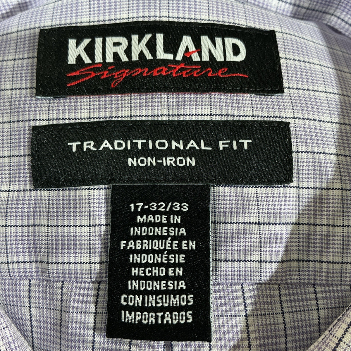 Kirkland Signature Men's 17.5 x 32/33 Traditional Fit Plaid Dress Shirt Blue