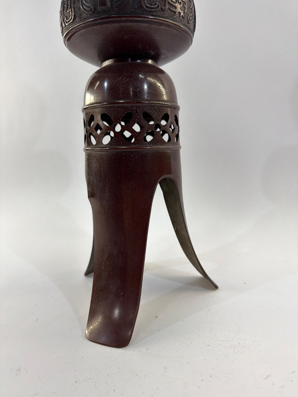 Vintage Japanese Bronze Pricket Candlestick Meiji Style Openwork Tripod Base