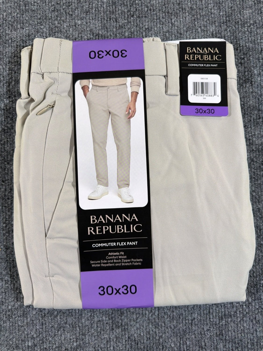EU 30 Banana Republic Commuter Flex Pant Men 30x30 Tan Athletic Fit Water