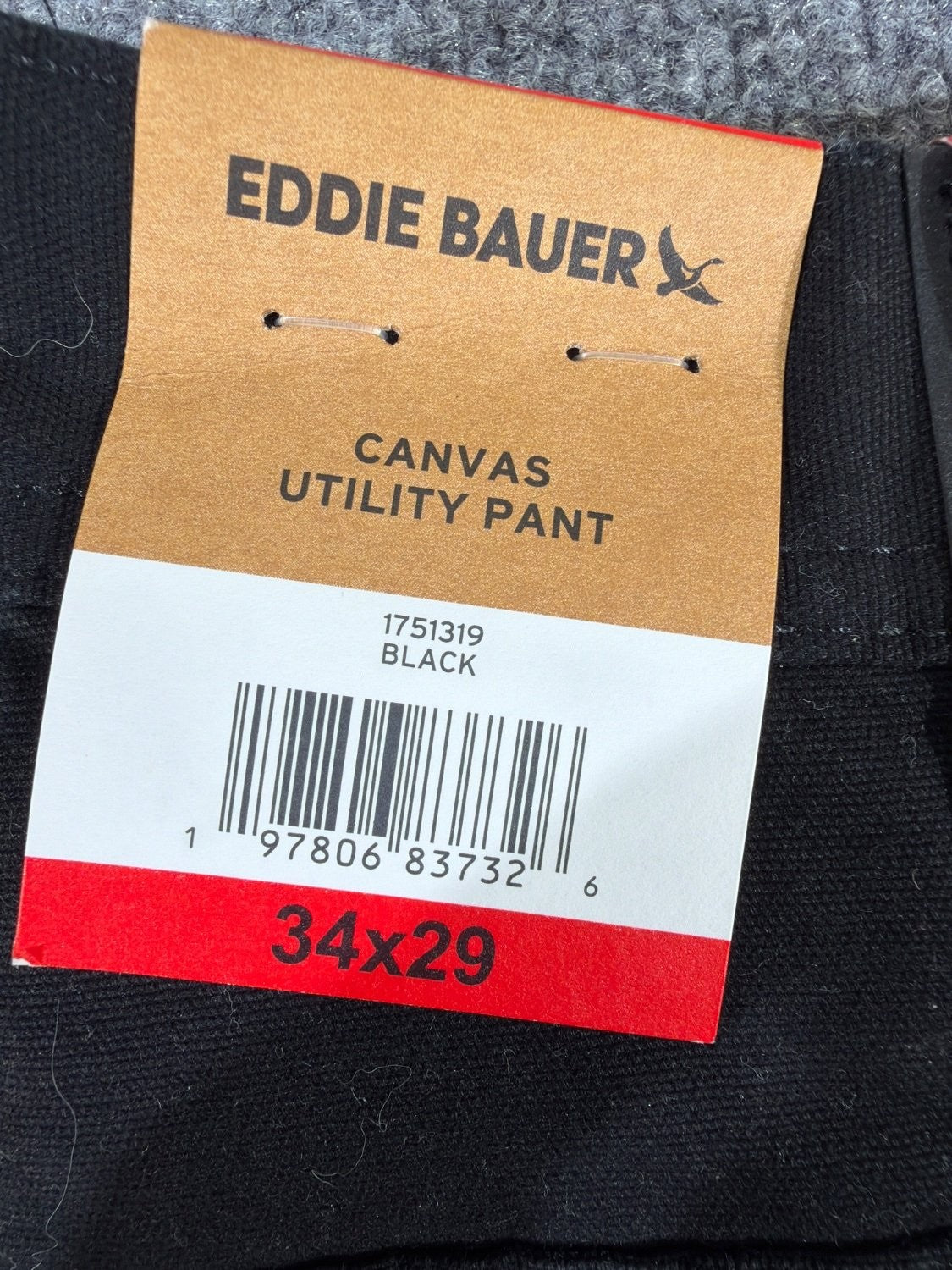Eddie Bauer Canvas Utility Pant Men 34x29 Black Stretch Heavyweight 1751319 NWT