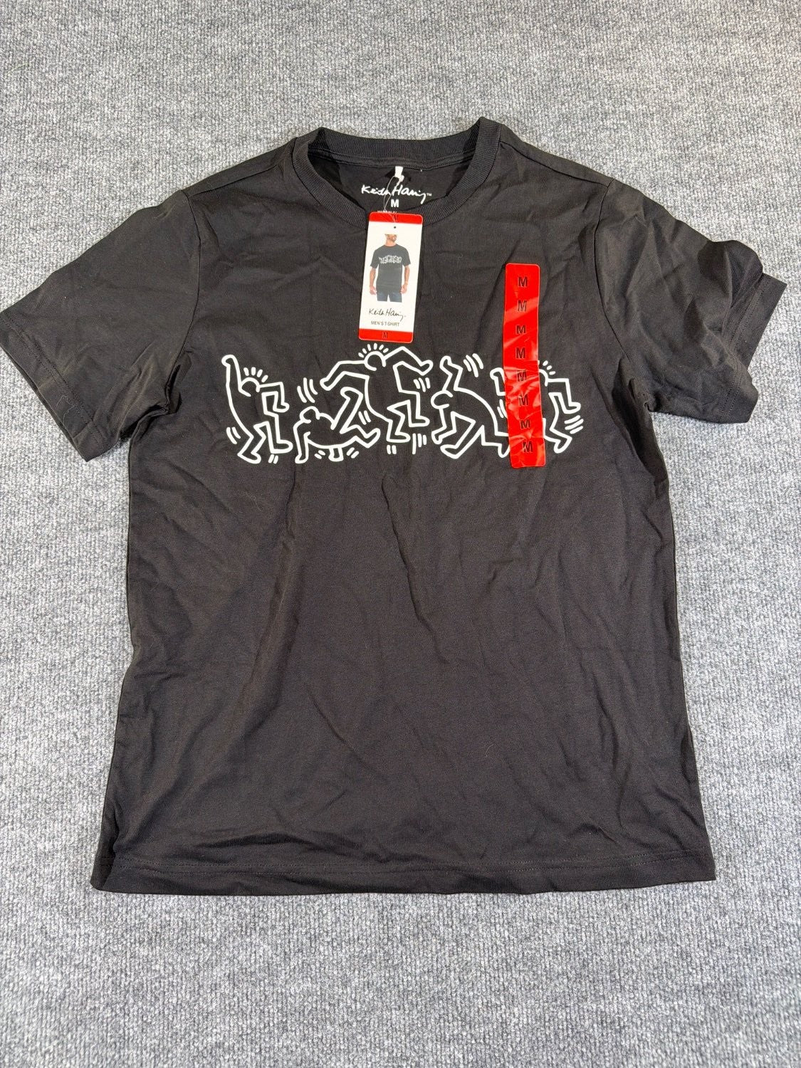 Keith Haring Dancing Figures Graphic T-Shirt Men's Size M Black Cotton Pop Art