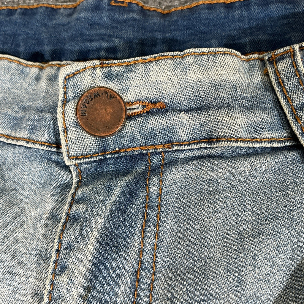 AL-WESAM Patchwork Jeans Mens Size M  Stretchy Light Wash Denim Fashion Designer