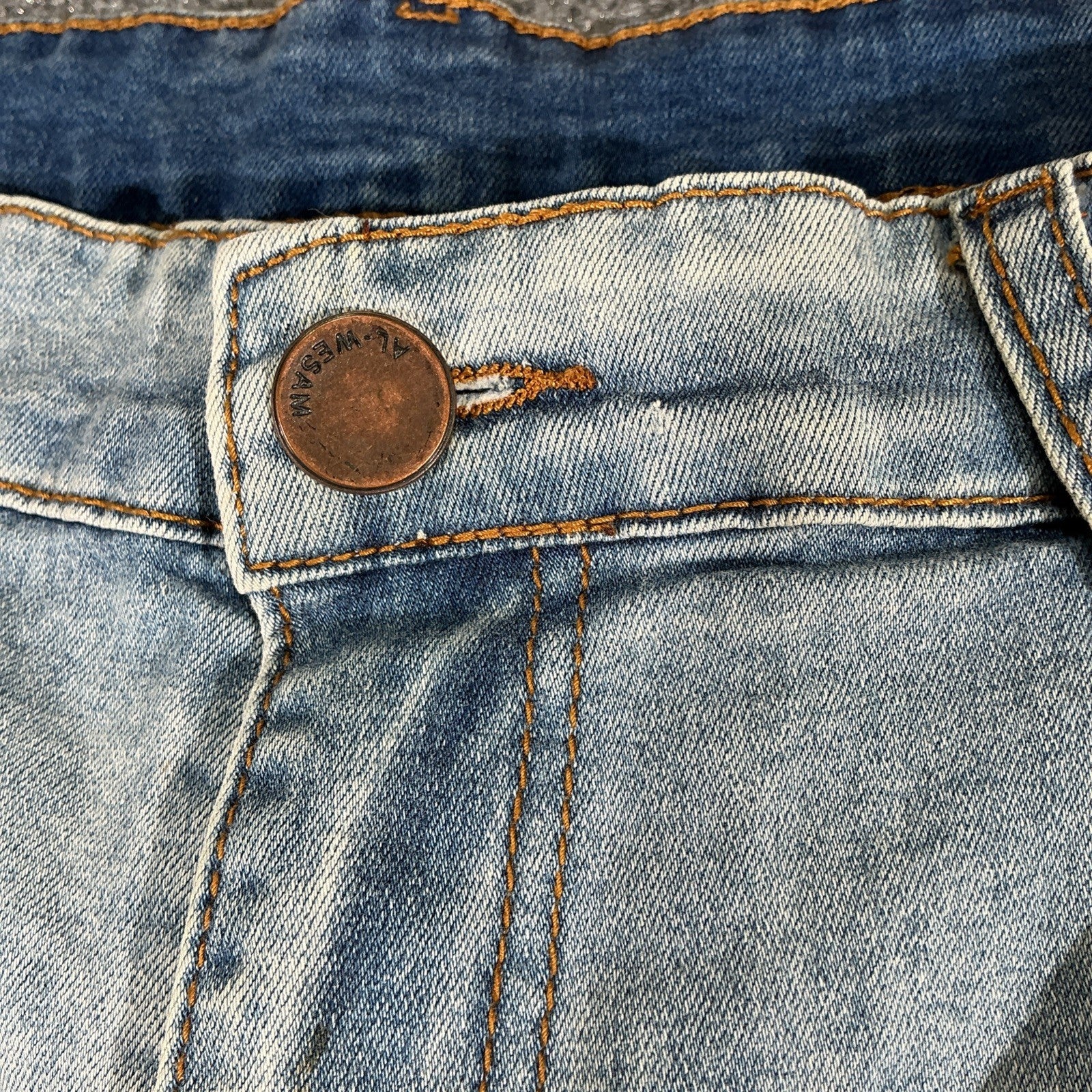 AL-WESAM Patchwork Jeans Mens Size M  Stretchy Light Wash Denim Fashion Designer