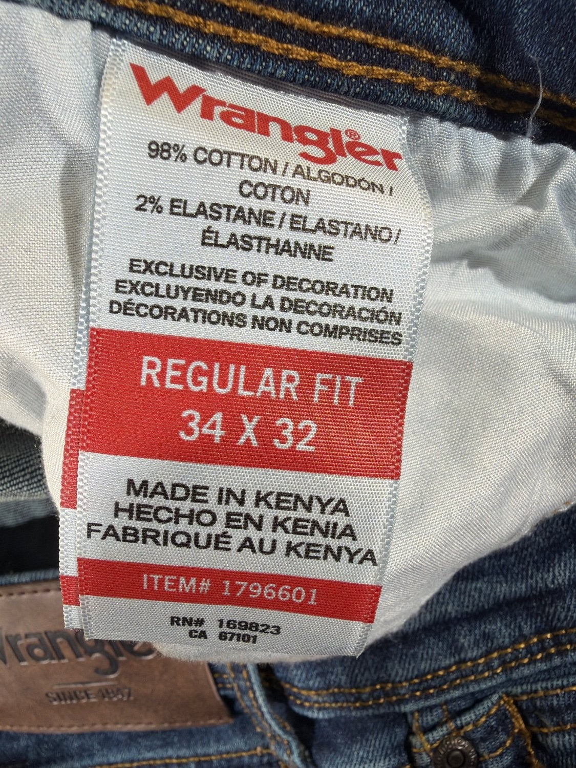 Wrangler Regular Fit Men's Jeans 34x32 Blue Medium Wash Straight Stretch Denim