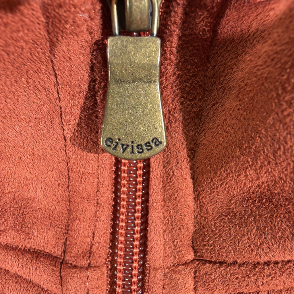 Eivissa Orange Faux Suede Jacket Coat Faux Fleece Fur Lining Trim Stand Collar M