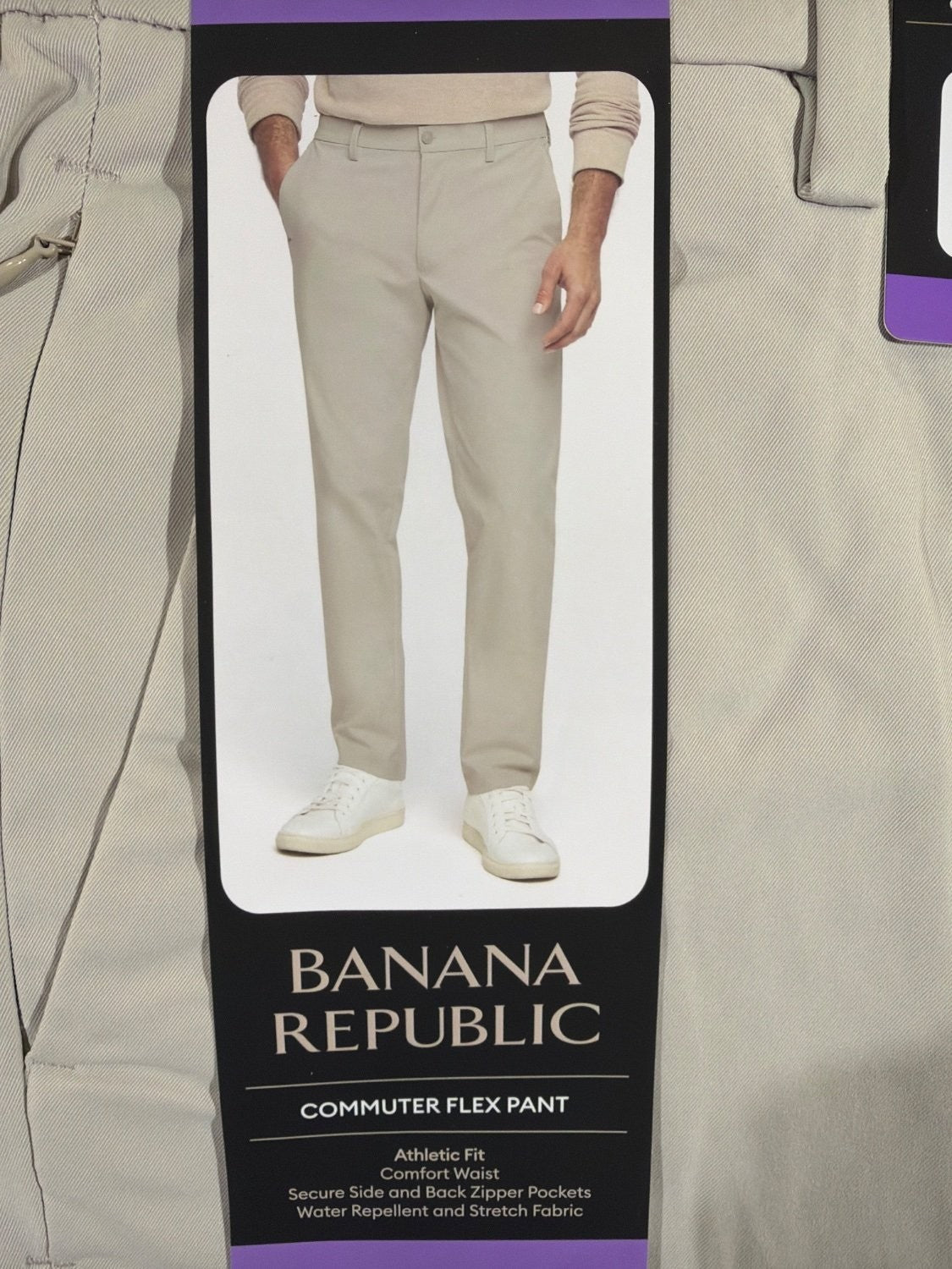 EU 30 Banana Republic Commuter Flex Pant Men 30x30 Tan Athletic Fit Water