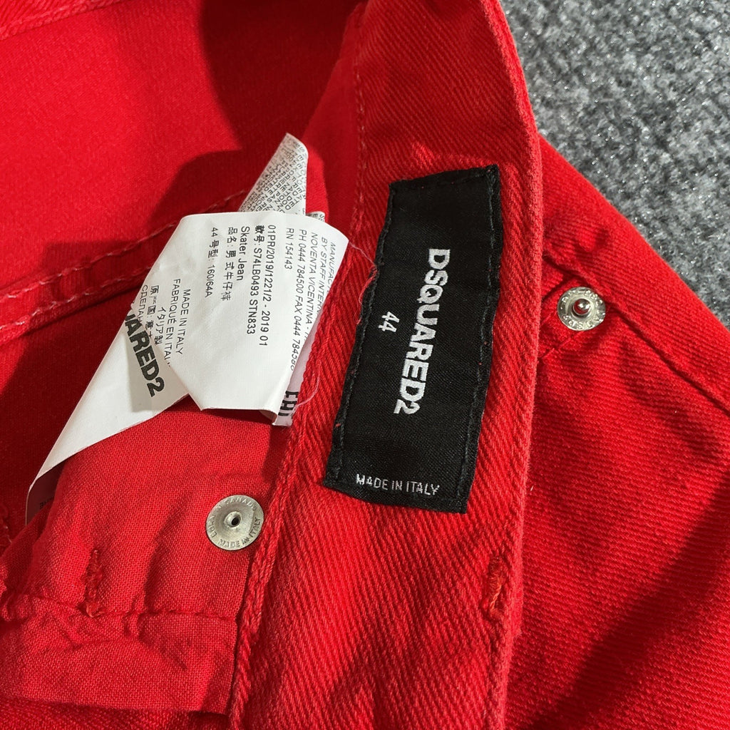 Dsquared2 Jeans Women Red Distressed Punk Muse Flower Metallic Rings Details 44