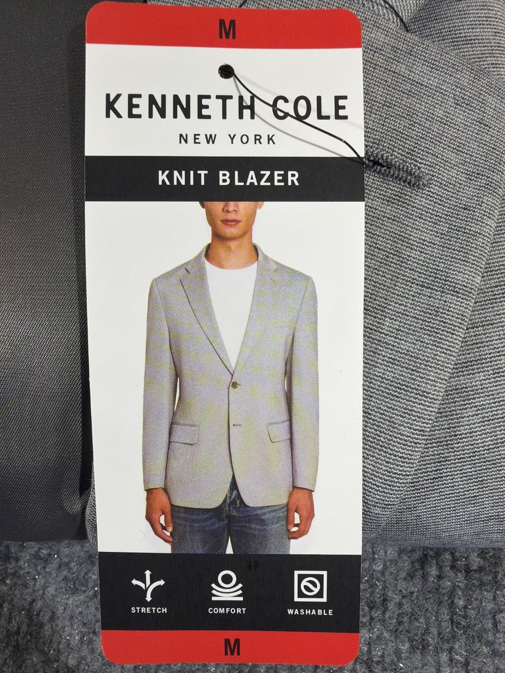 Kenneth Cole New York Men Knit Blazer Gray Sport Coat Size M Stretch Washable