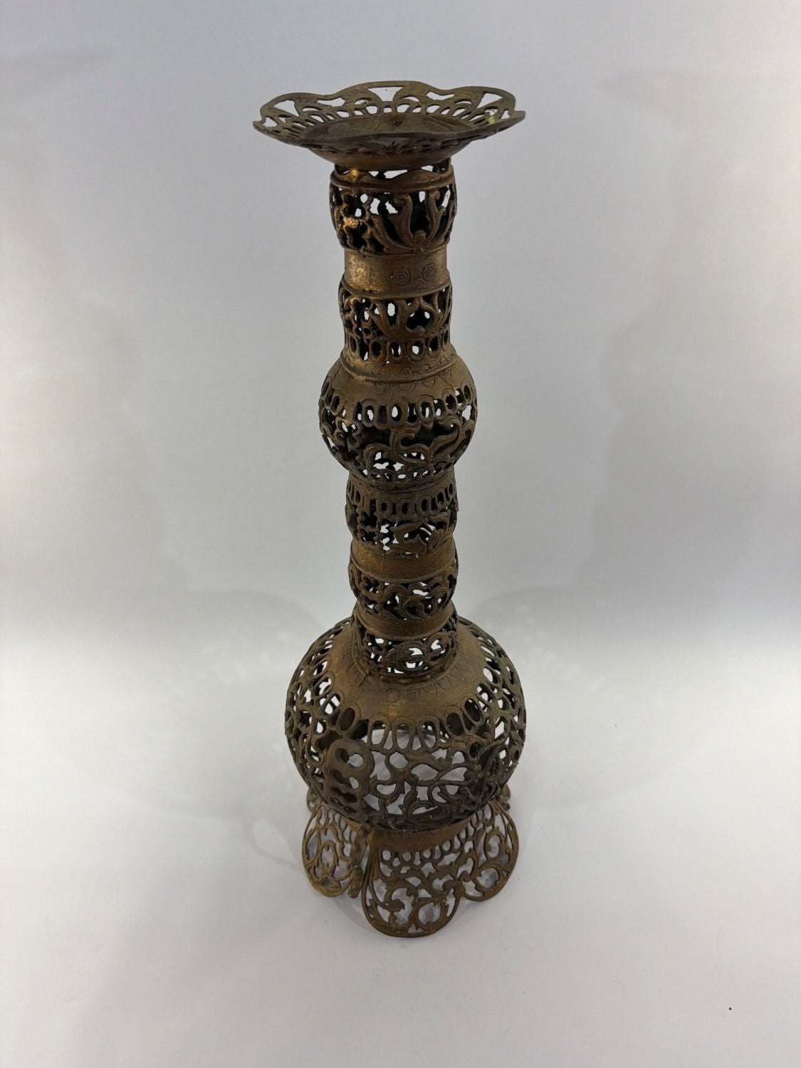 Vintage Middle Eastern Brass Incense Burner Censer Filigree Pierced Reticulated