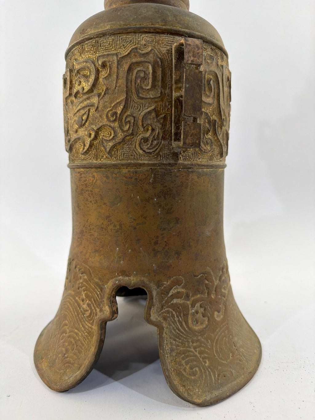 Vintage Chinese Bronze Pricket Candlestick Holder Archaic Taotie Mask Openwork