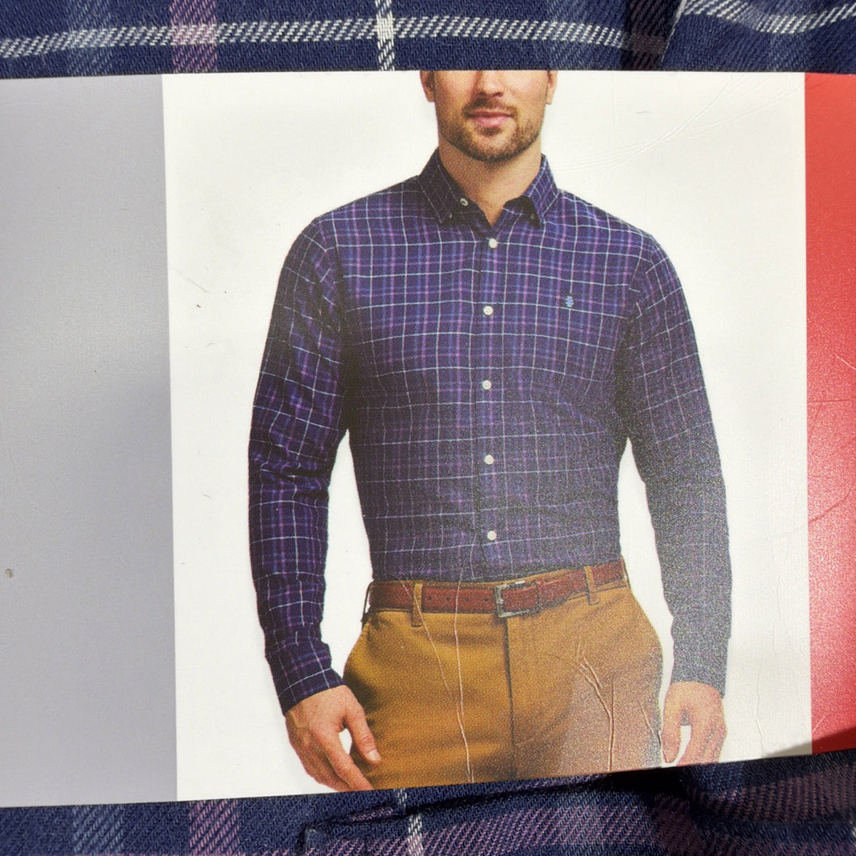 IZOD Mens Luxe Touch Long Sleeve Plaid Button Up Shirt BLUE/PURPLE MEDIUM New
