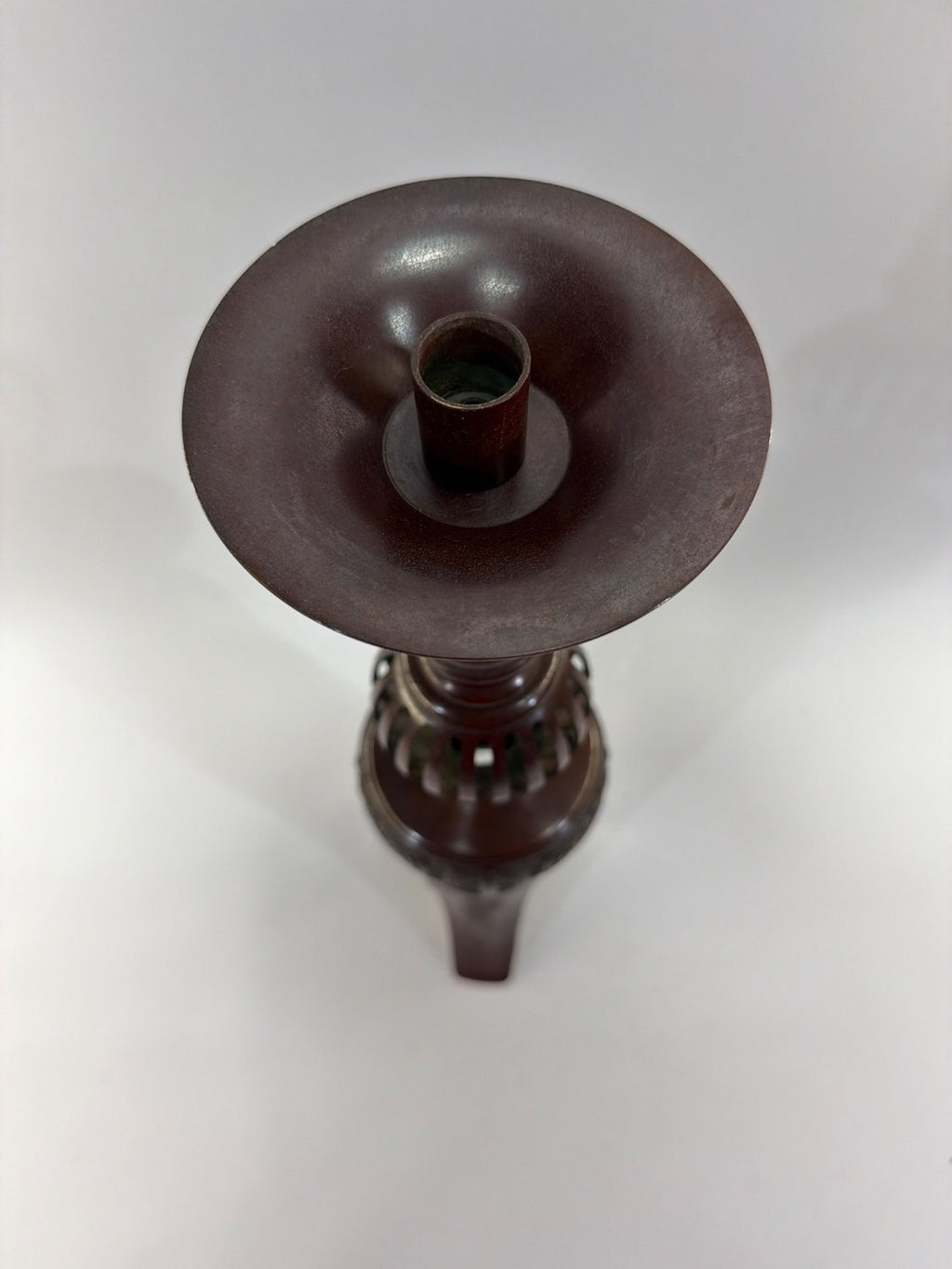 Vintage Japanese Bronze Pricket Candlestick Meiji Style Openwork Tripod Base