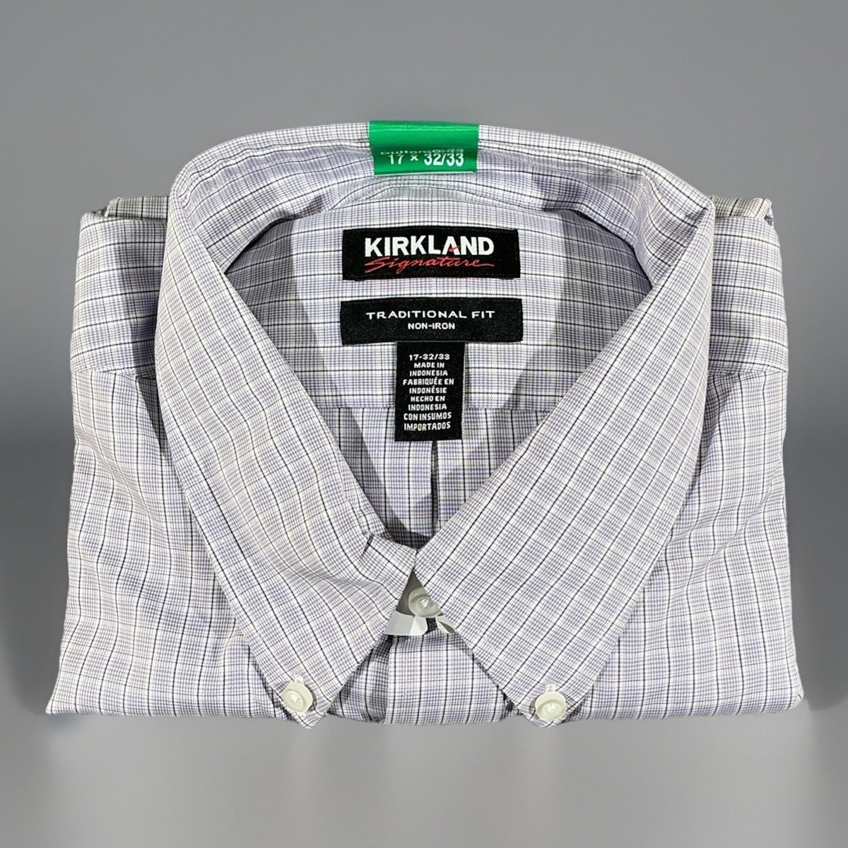 Kirkland Signature Men's 17.5 x 32/33 Traditional Fit Plaid Dress Shirt Blue