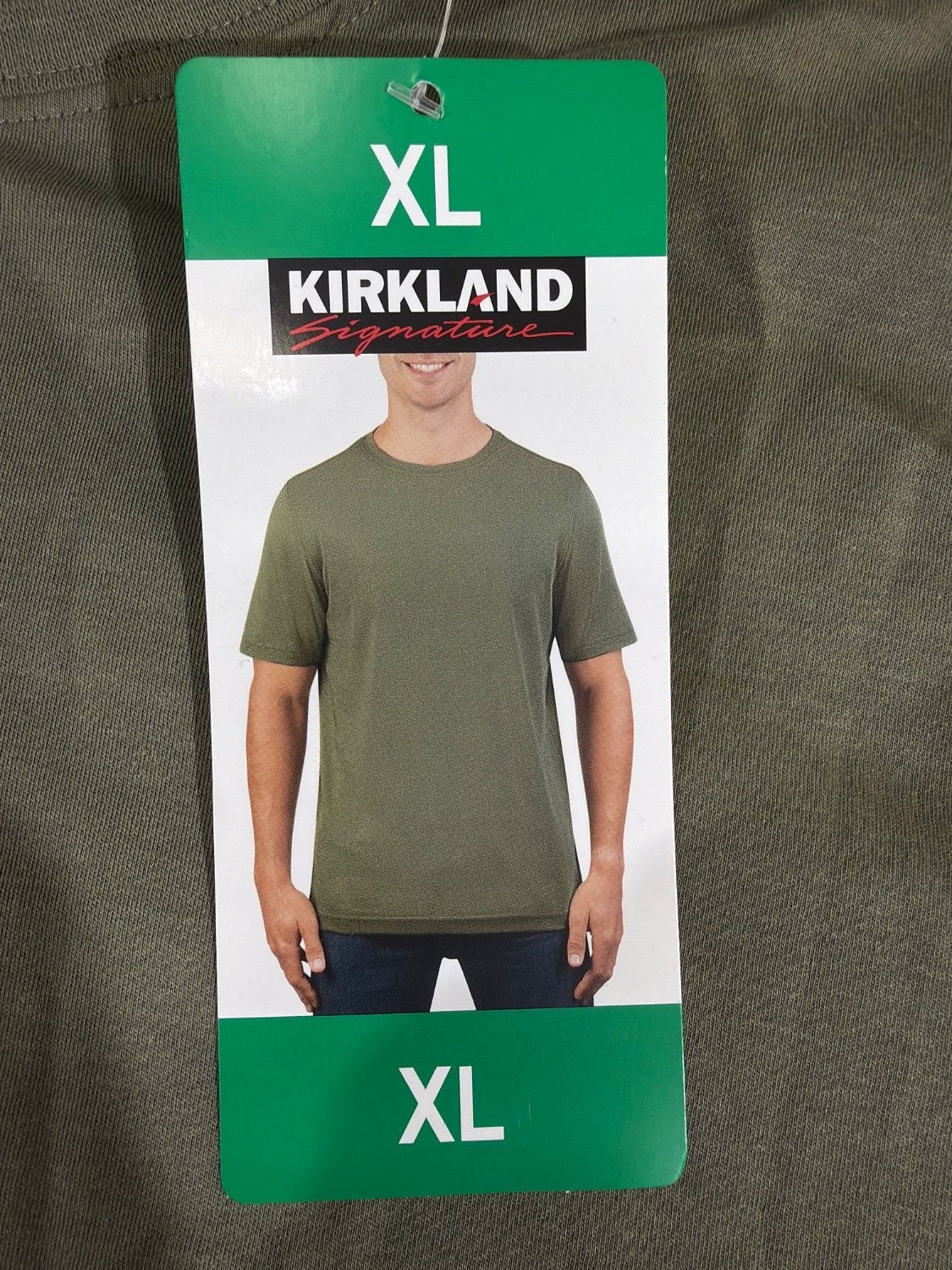 Kirkland Signature Men XL T-Shirt Olive Green Heathered Cotton Blend Crew Neck